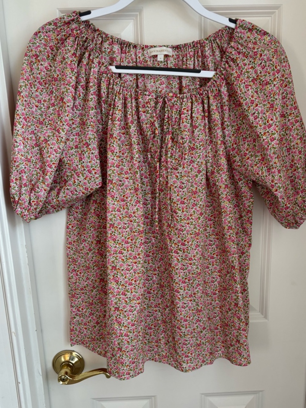 Ann Mashburn Pink Liberty Print Puff-Sleeve Peasant Blouse size S